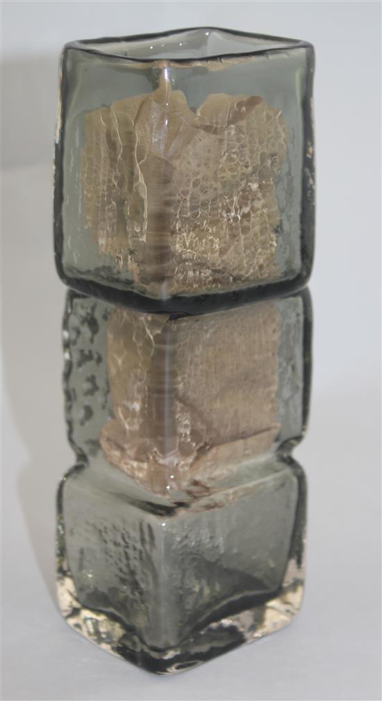 A Whitefriars pewter glass drunken bricklayer vase, designed by Geoffrey Baxter, 21.5cm